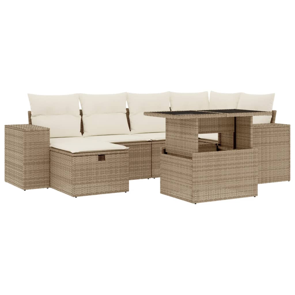 Set Divani da Giardino 7 pz con Cuscini Beige in Polyrattan - homemem39