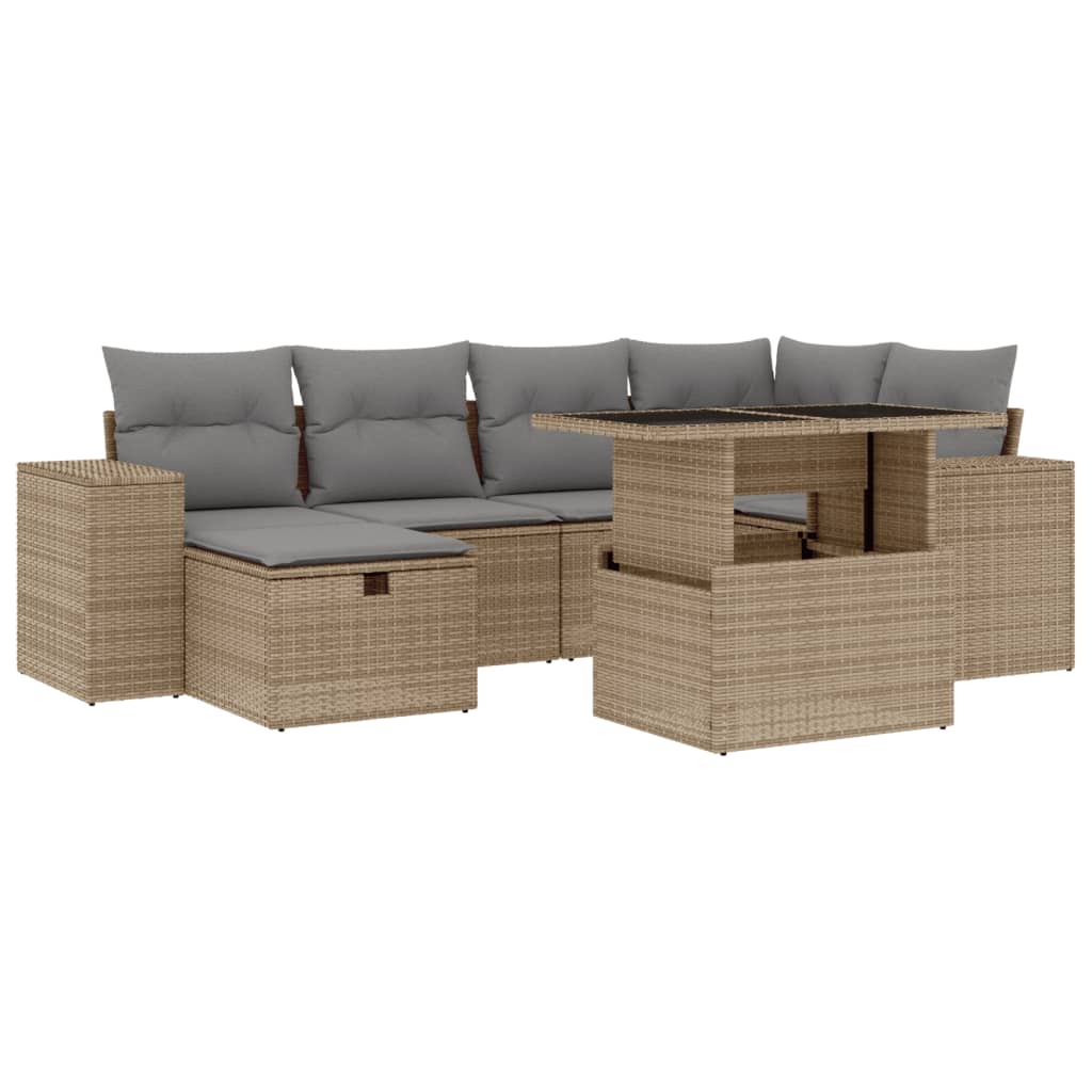 Set Divani da Giardino 7 pz con Cuscini Beige in Polyrattan - homemem39