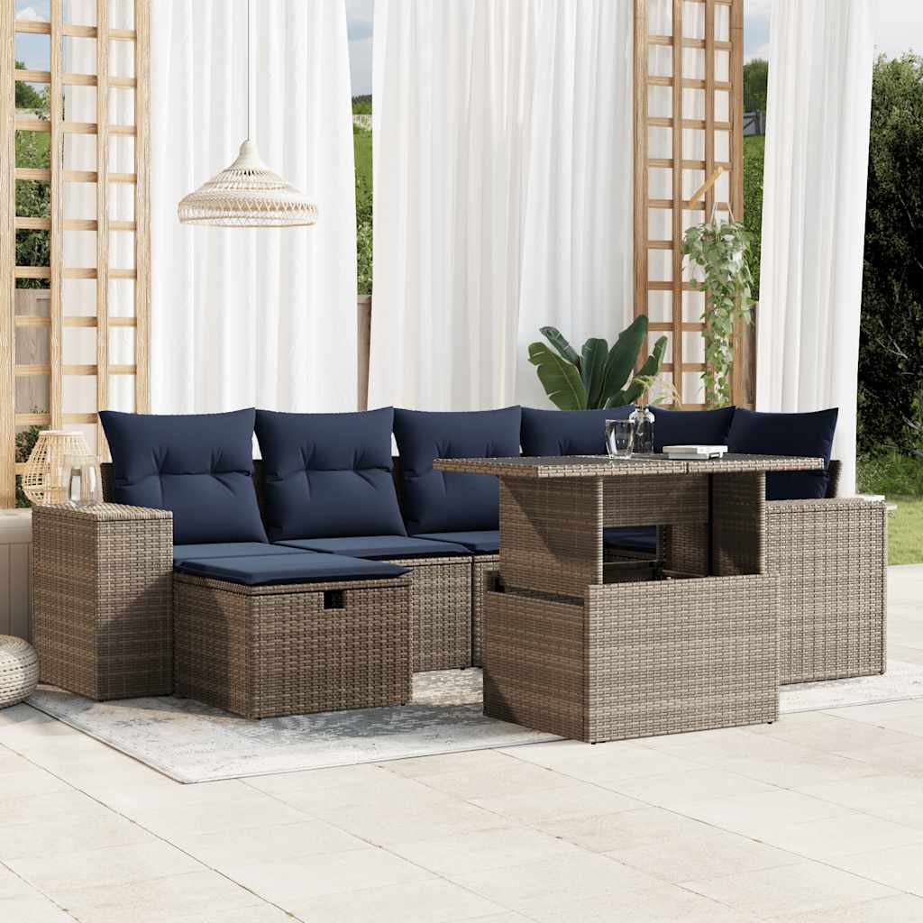 Set Divani da Giardino 7 pz con Cuscini Grigio in Polyrattan | homemem39