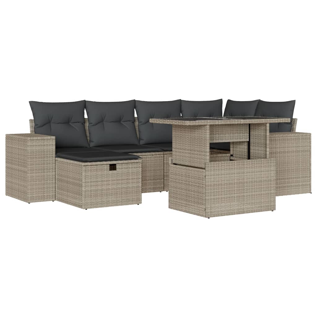 Set Divani da Giardino 7pz con Cuscini Grigio Chiaro Polyrattan - homemem39