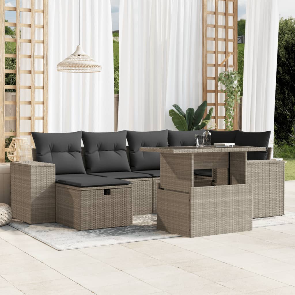 Set Divani da Giardino 7pz con Cuscini Grigio Chiaro Polyrattan - homemem39