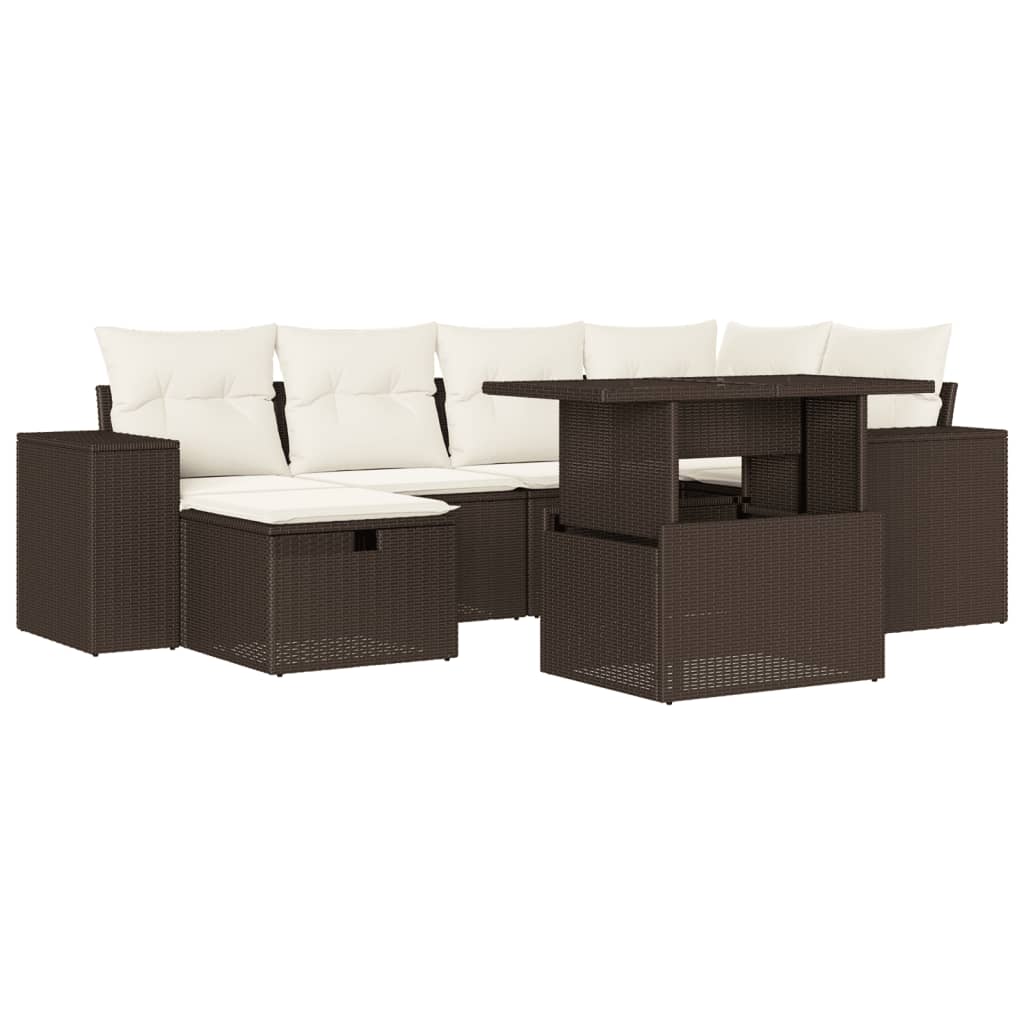Set Divani da Giardino 7 pz con Cuscini Marrone in Polyrattan - homemem39