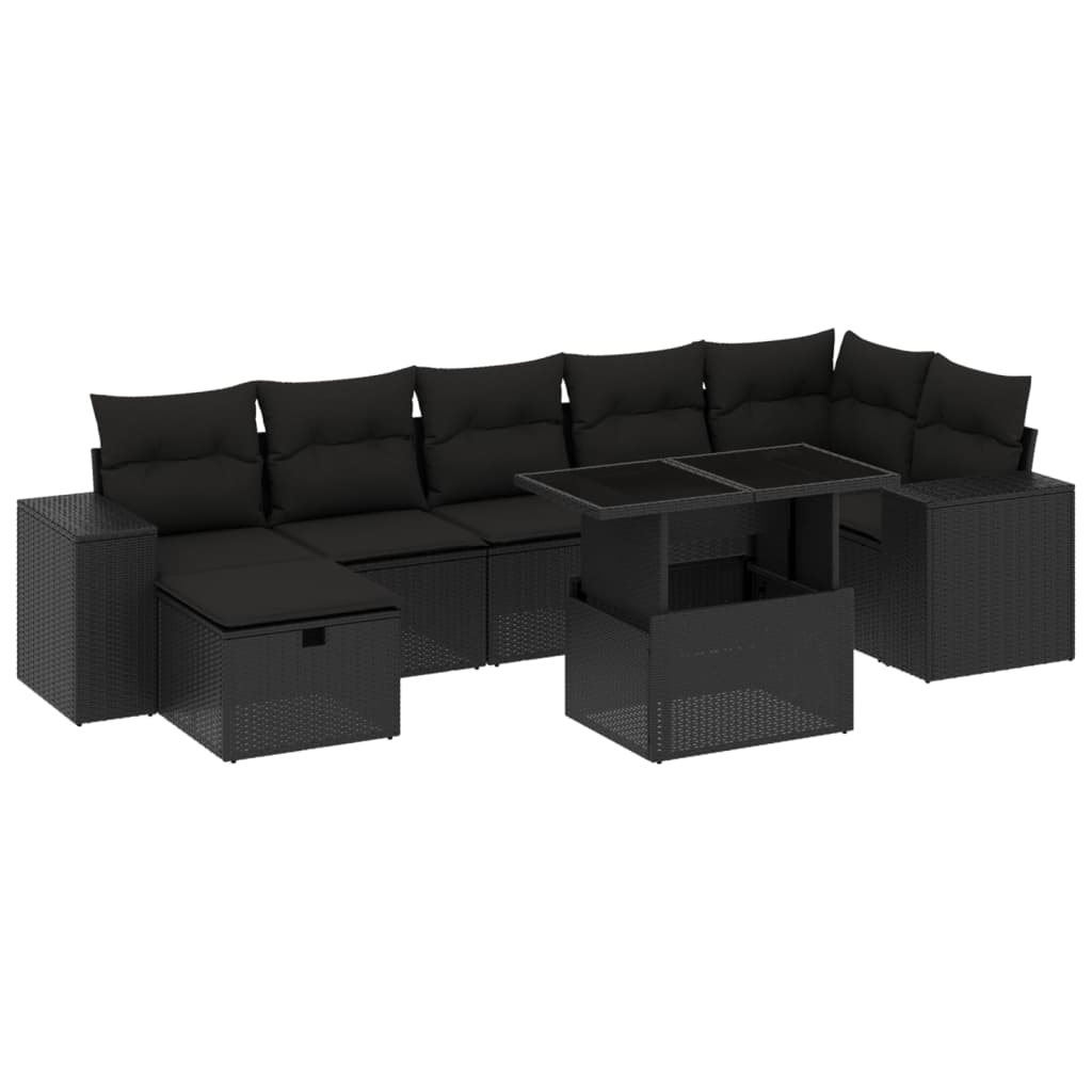 Set Divani da Giardino con Cuscini 8 pz Nero in Polyrattan | homemem39