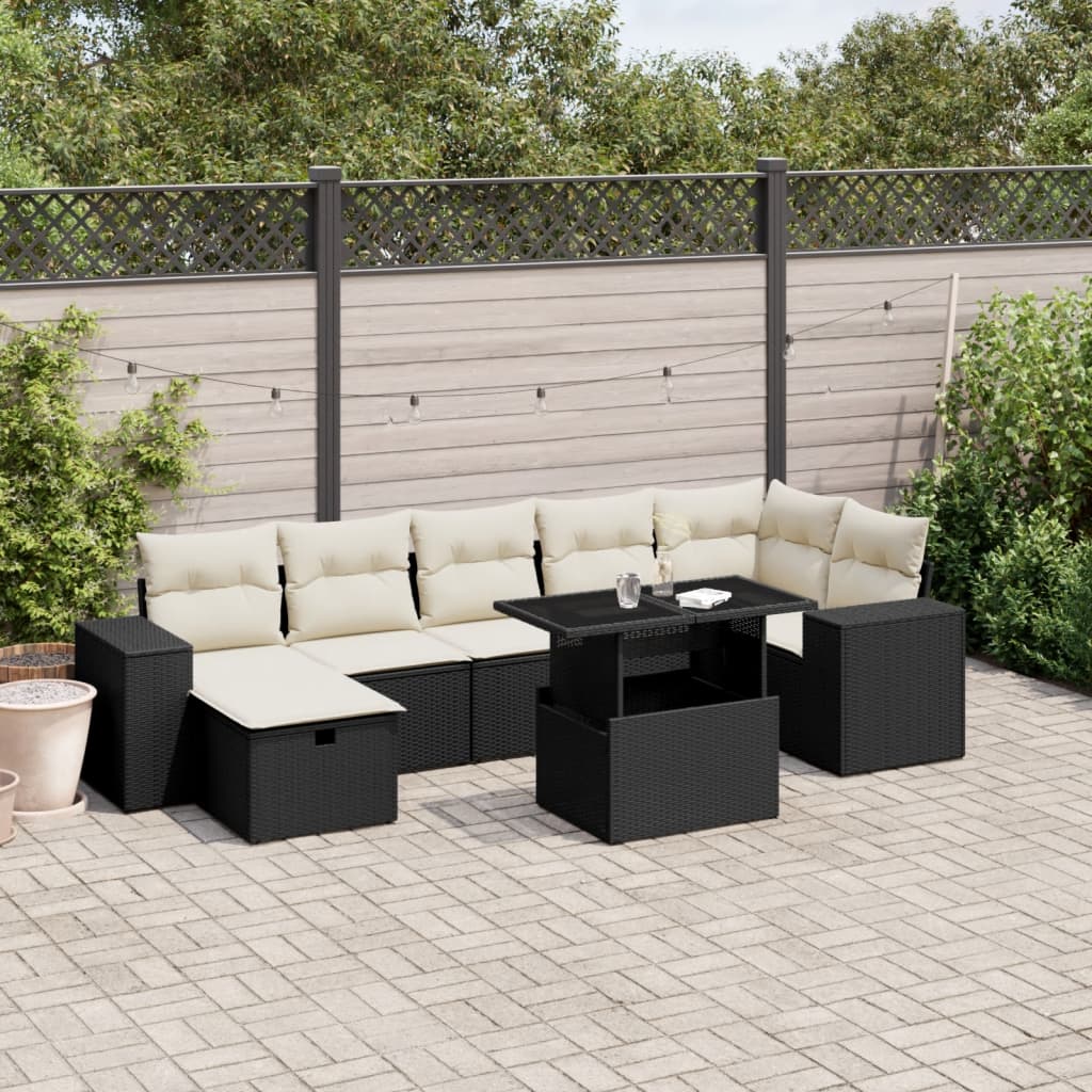Set Divani da Giardino con Cuscini 8 pz Nero in Polyrattan - homemem39