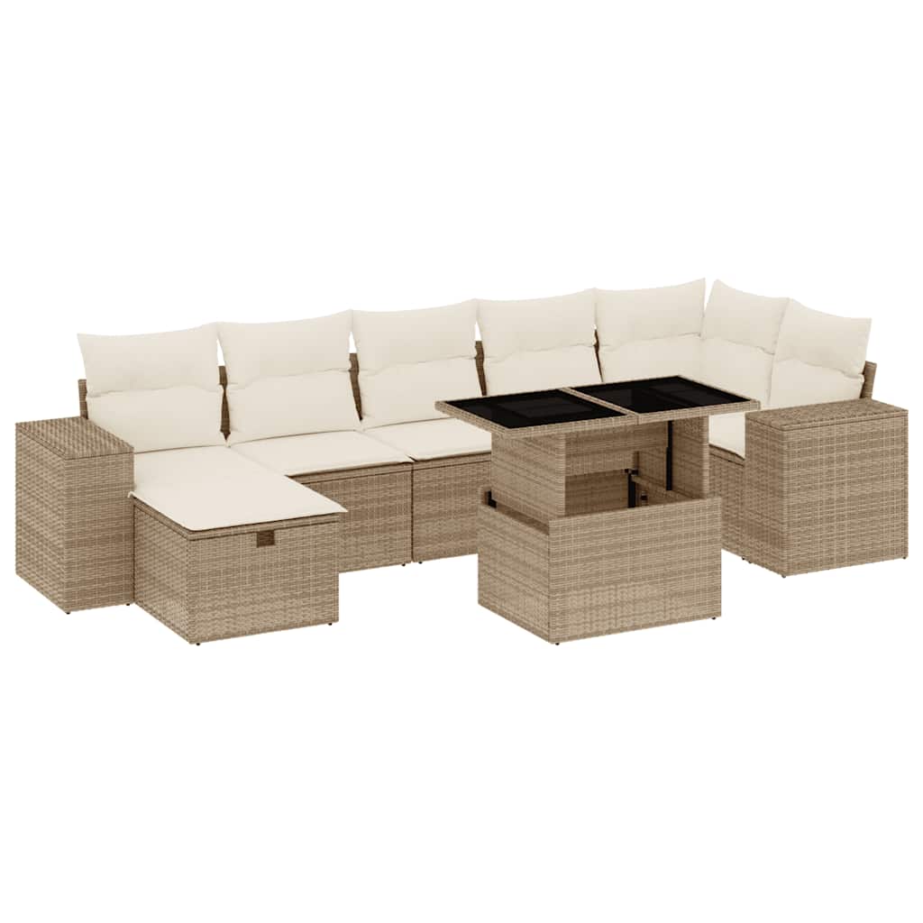 Set Divano da Giardino 8 pz con Cuscini Beige in Polyrattan - homemem39