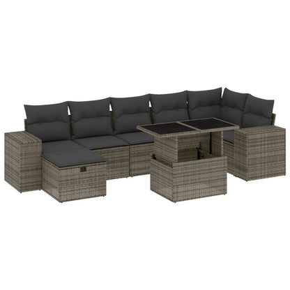 Set Divano da Giardino 8 pz con Cuscini Grigio in Polyrattan