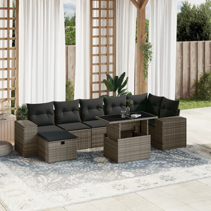 Set Divano da Giardino 8 pz con Cuscini Grigio in Polyrattan | homemem39