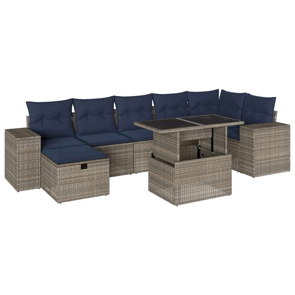 Set Divani da Giardino 8 pz con Cuscini Grigio in Polyrattan | homemem39