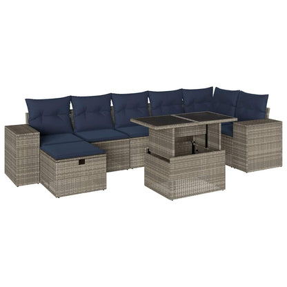 Set Divani da Giardino 8 pz con Cuscini Grigio in Polyrattan | homemem39