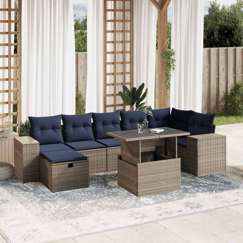 Set Divani da Giardino 8 pz con Cuscini Grigio in Polyrattan | homemem39