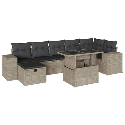 Set Divano da Giardino 8pz con Cuscini Grigio Chiaro Polyrattan - homemem39