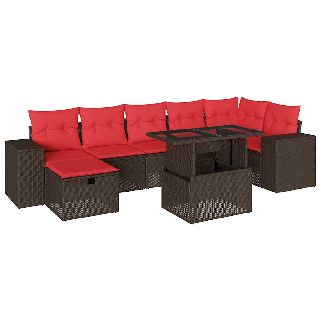 Set Divani da Giardino 8 pz con Cuscini Marrone in Polyrattan