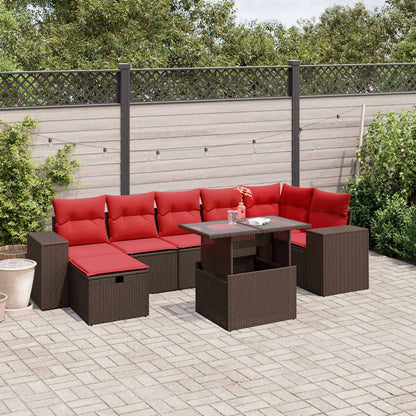 Set Divani da Giardino 8 pz con Cuscini Marrone in Polyrattan