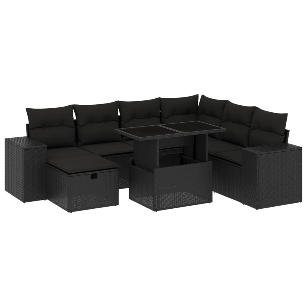 Set Divani da Giardino con Cuscini 8 pz Nero in Polyrattan | homemem39
