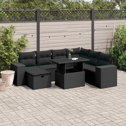 Set Divani da Giardino con Cuscini 8 pz Nero in Polyrattan | homemem39