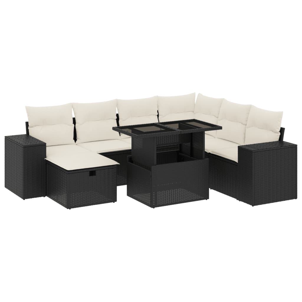 Set Divani da Giardino con Cuscini 8 pz Nero in Polyrattan - homemem39