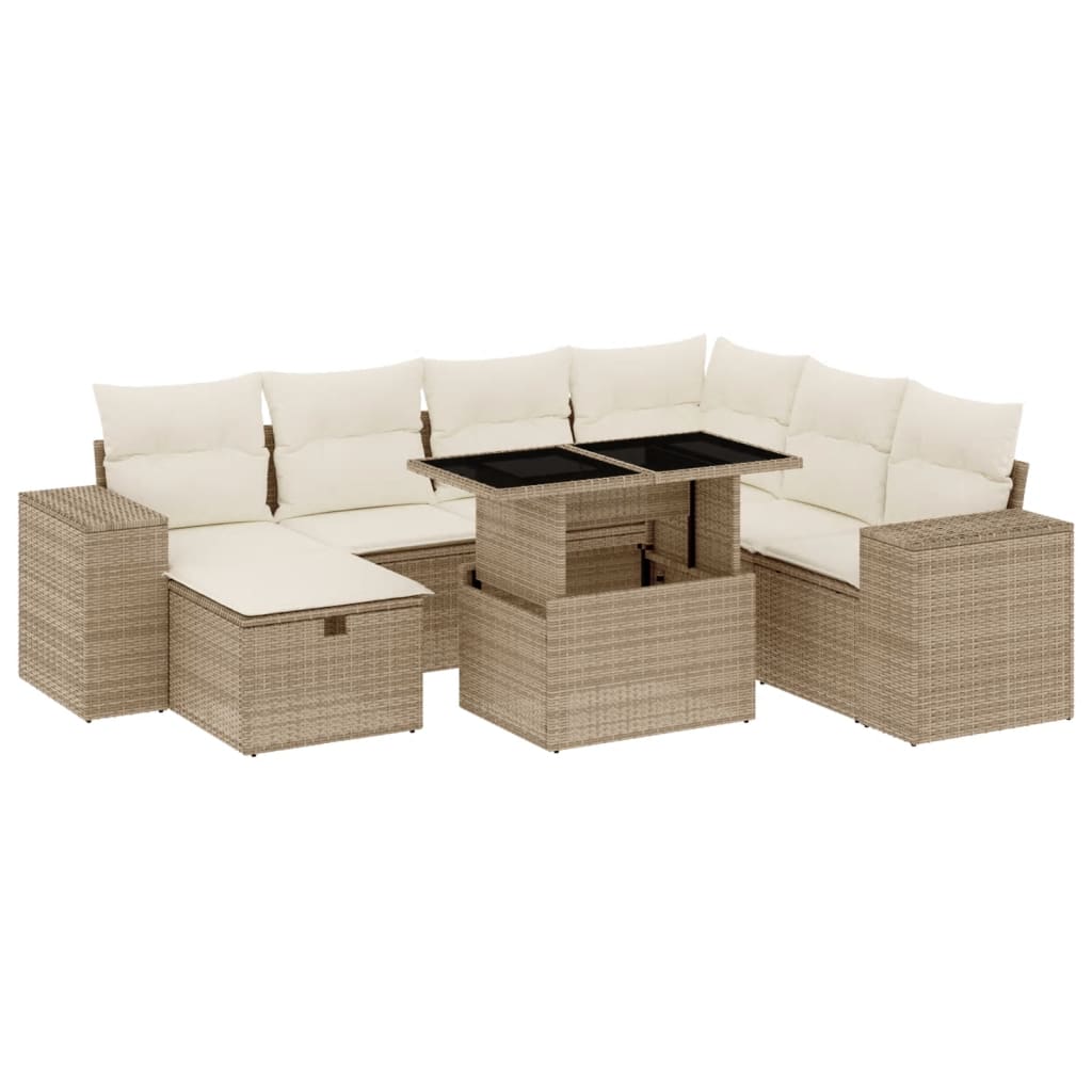 Set Divano da Giardino 8 pz con Cuscini Beige in Polyrattan