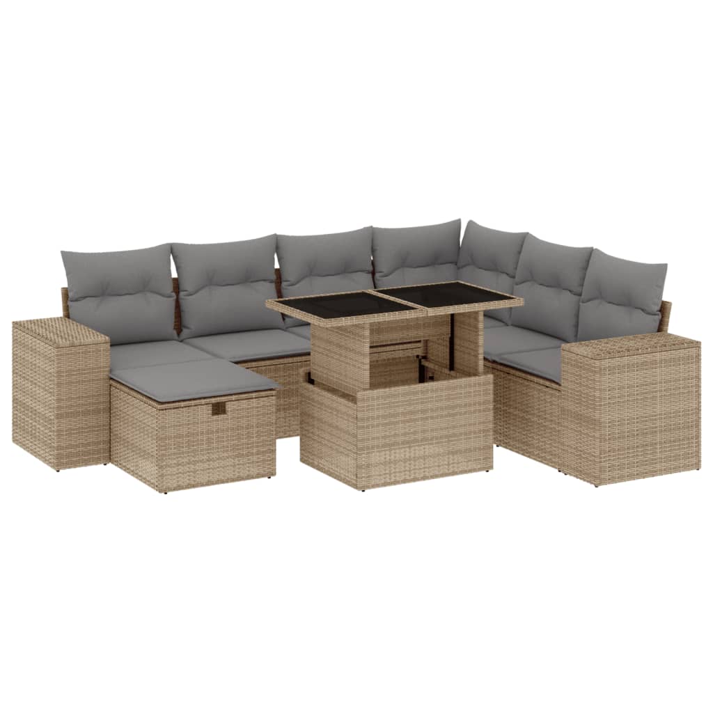 Set Divano da Giardino 8 pz con Cuscini Beige in Polyrattan - homemem39