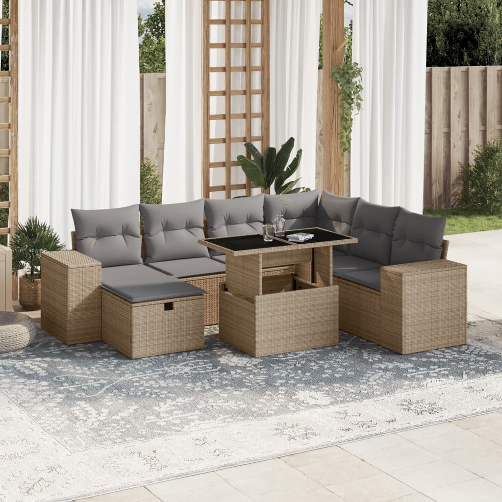 Set Divano da Giardino 8 pz con Cuscini Beige in Polyrattan - homemem39