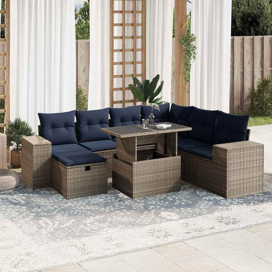 Set Divani da Giardino 8 pz con Cuscini Grigio in Polyrattan