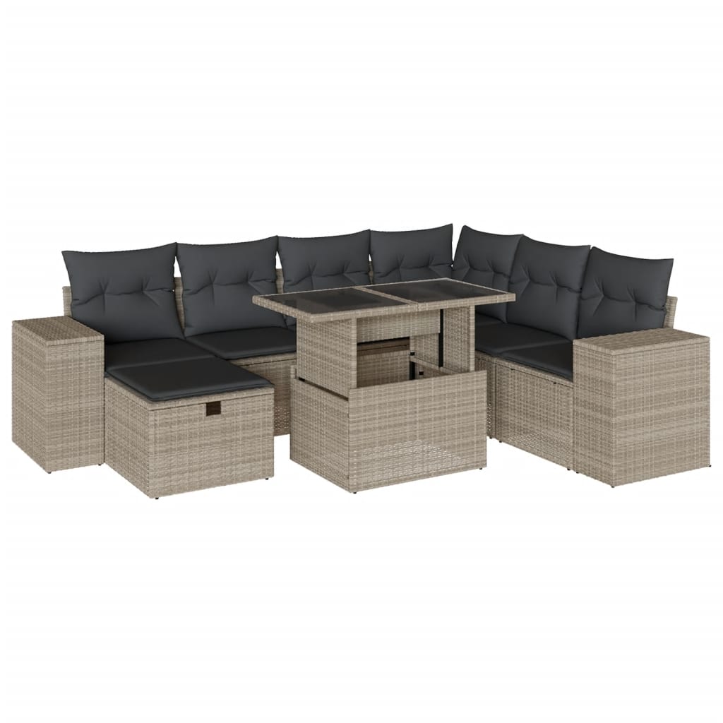 Set Divano da Giardino 8pz con Cuscini Grigio Chiaro Polyrattan - homemem39