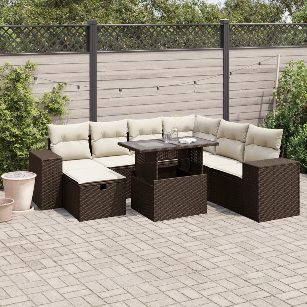 Set Divani da Giardino 8 pz con Cuscini Marrone in Polyrattan - homemem39