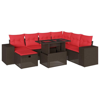 Set Divani da Giardino 8 pz con Cuscini Marrone in Polyrattan