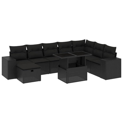 Set Divani da Giardino 9 pz con Cuscini Nero in Polyrattan | homemem39