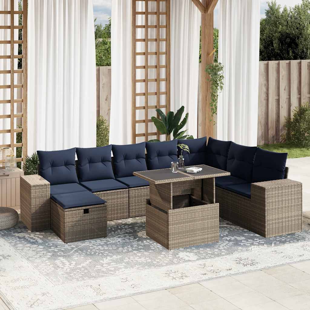Set Divani da Giardino 9 pz con Cuscini in Polyrattan