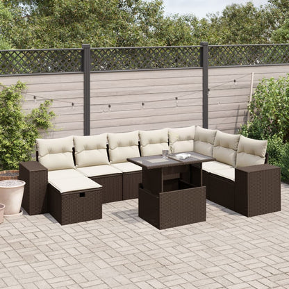 Set Divani da Giardino 9pz con Cuscini Marrone in Polyrattan - homemem39