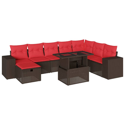 Set Divani da Giardino 9 pz con Cuscini Marrone in Polyrattan