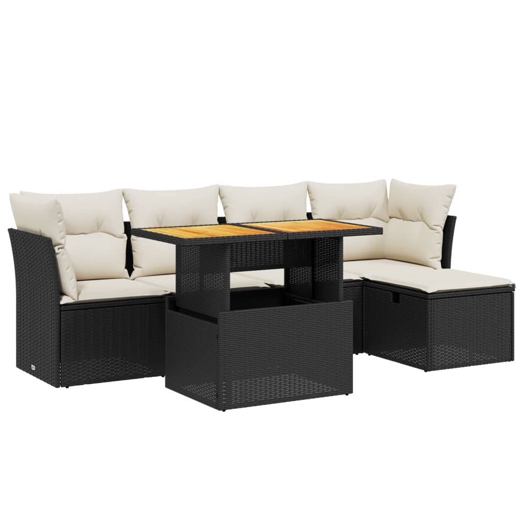 Set Divano da Giardino 6 pz con Cuscini Nero in Polyrattan - homemem39
