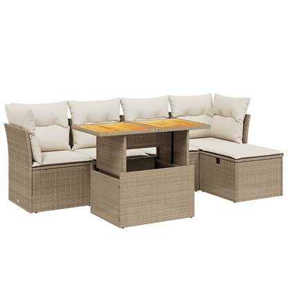 Set Divano da Giardino 6 pz con Cuscini Beige in Polyrattan - homemem39