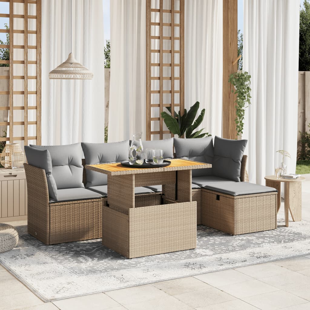 Set Divano da Giardino 6 pz con Cuscini Beige in Polyrattan - homemem39