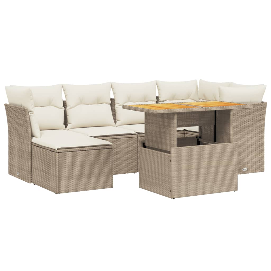 Set Divani da Giardino 7 pz con Cuscini Beige in Polyrattan - homemem39