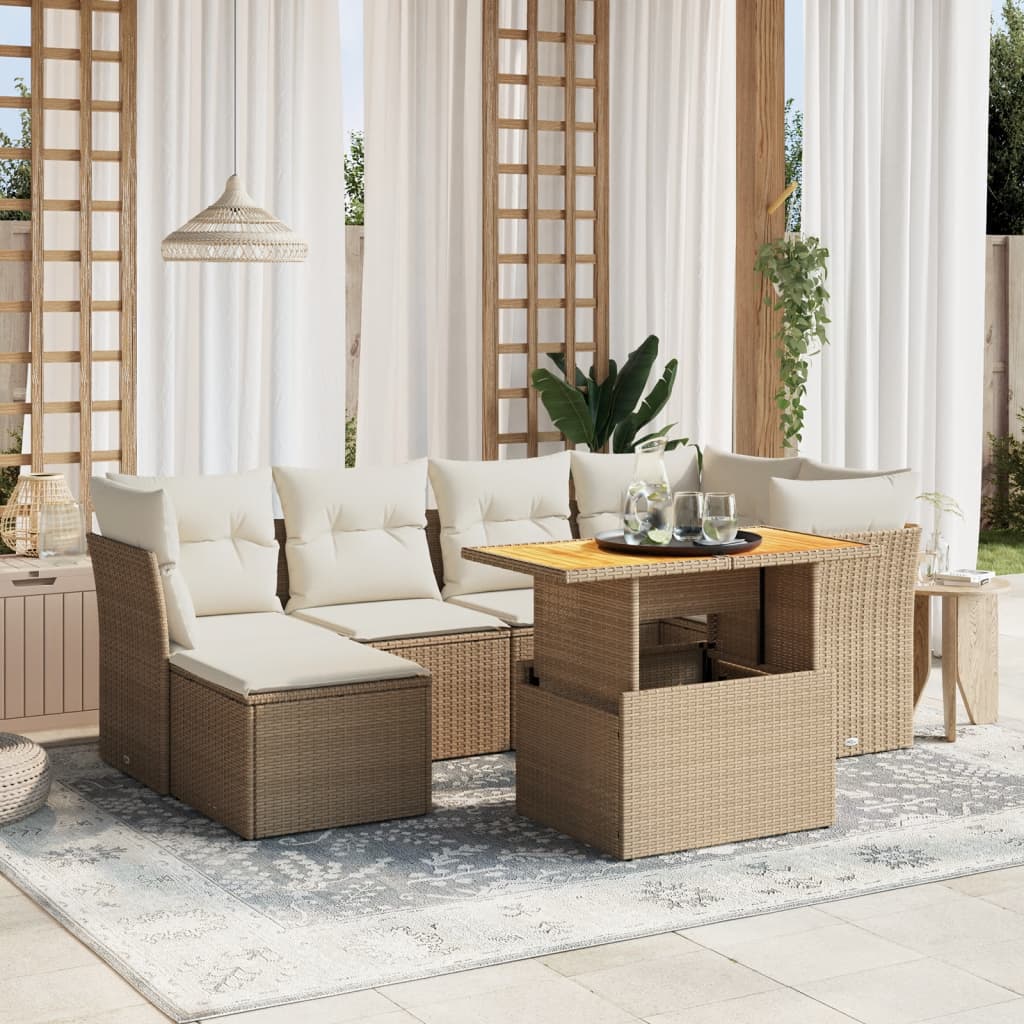 Set Divani da Giardino 7 pz con Cuscini Beige in Polyrattan - homemem39