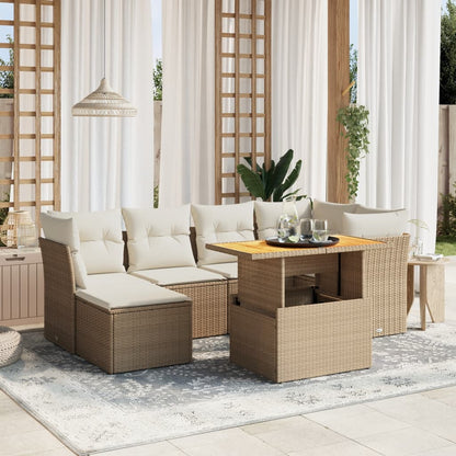 Set Divani da Giardino 7 pz con Cuscini Beige in Polyrattan - homemem39