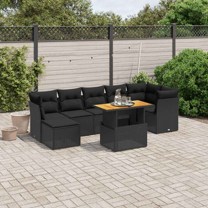 Set Divani da Giardino con Cuscini 8 pz Nero in Polyrattan | homemem39