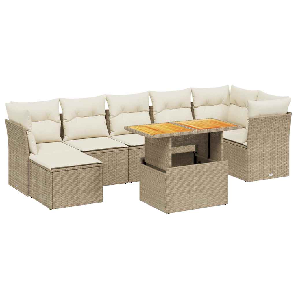 Set Divano da Giardino 8 pz con Cuscini Beige in Polyrattan - homemem39