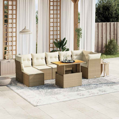 Set Divano da Giardino 8 pz con Cuscini Beige in Polyrattan | homemem39