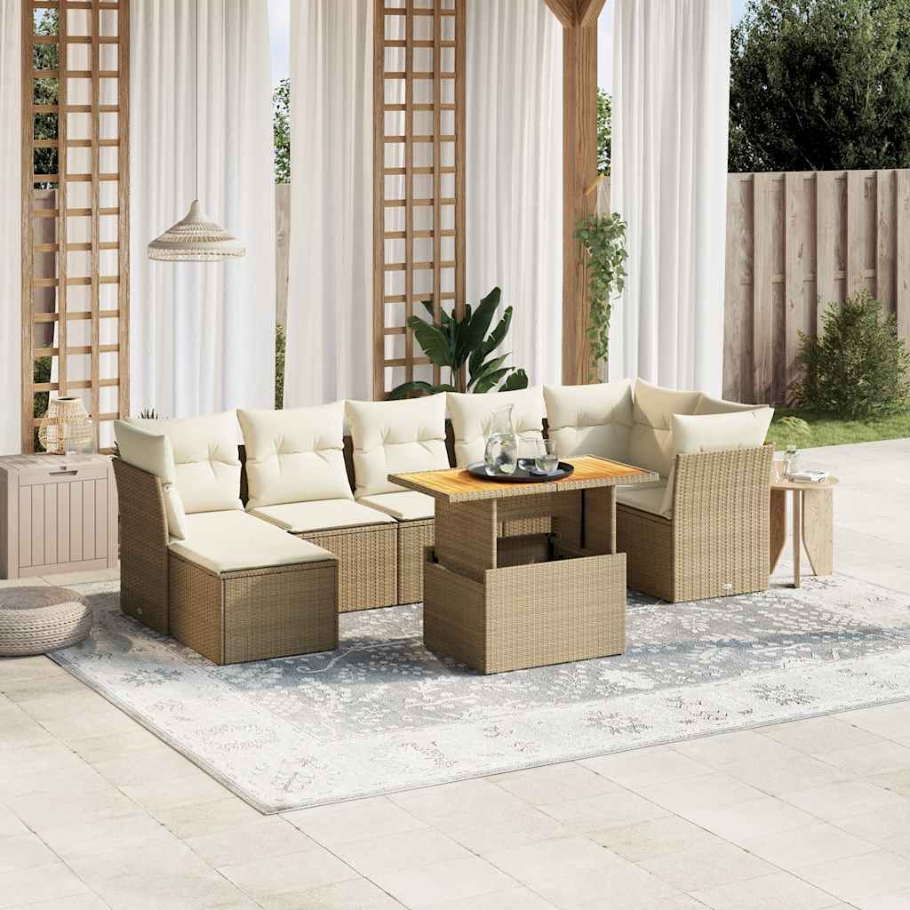 Set Divano da Giardino 8 pz con Cuscini Beige in Polyrattan - homemem39