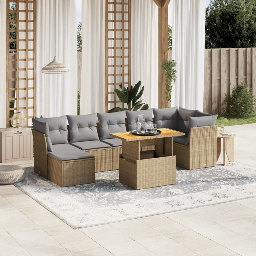 Set Divano da Giardino 8 pz con Cuscini Beige in Polyrattan - homemem39