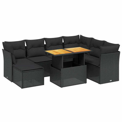 Set Divani da Giardino con Cuscini 8 pz Nero in Polyrattan | homemem39