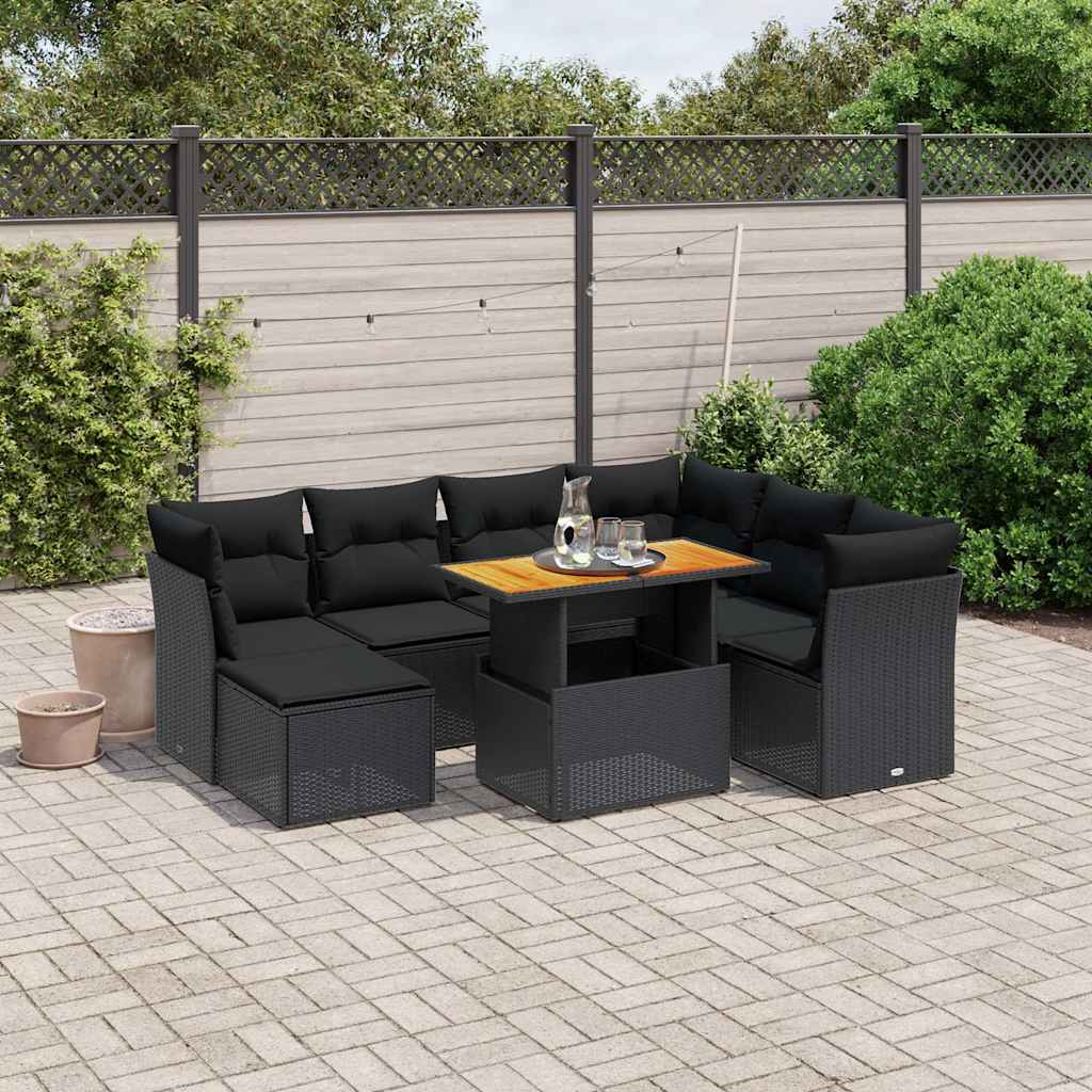 Set Divani da Giardino con Cuscini 8 pz Nero in Polyrattan | homemem39