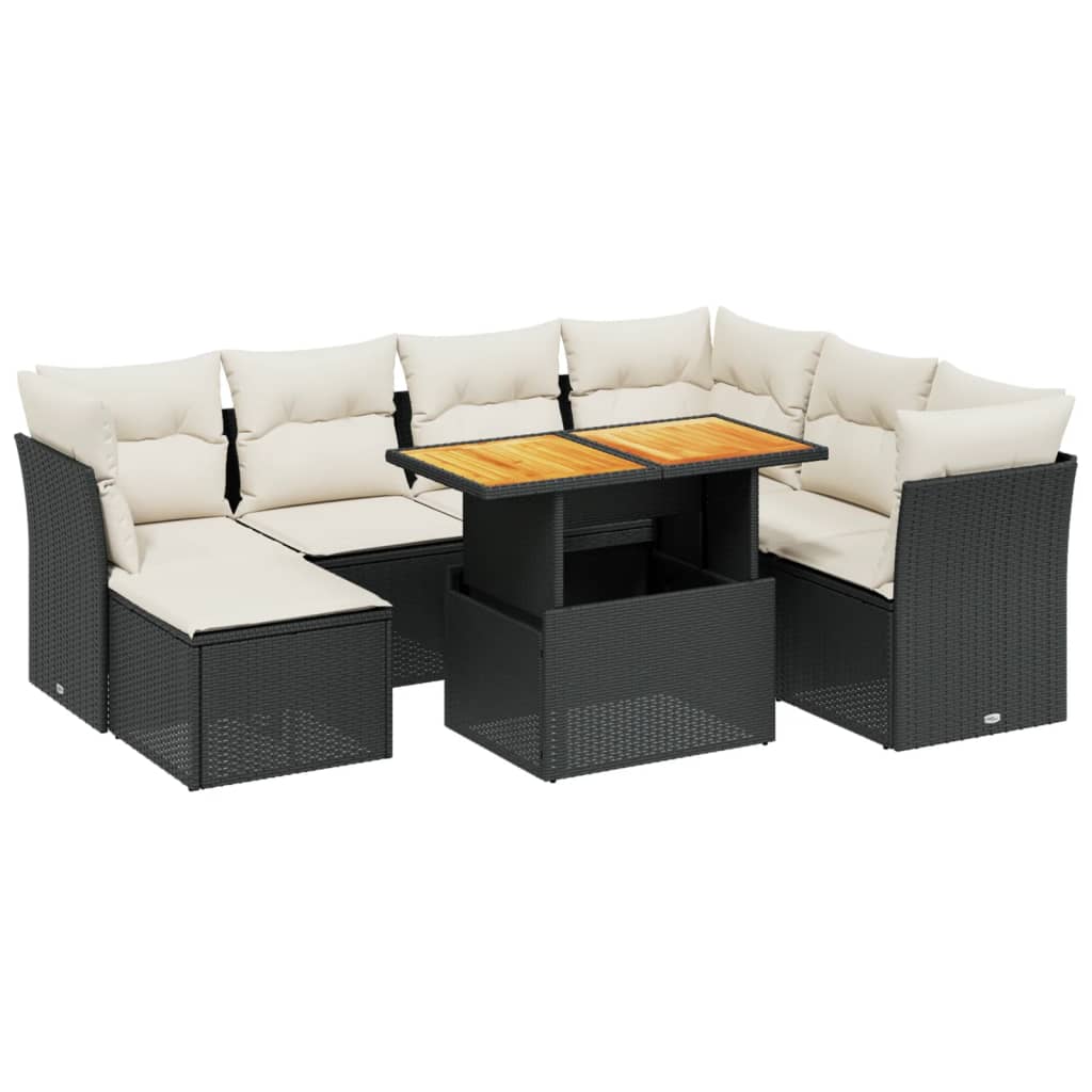 Set Divani da Giardino con Cuscini 8 pz Nero in Polyrattan - homemem39