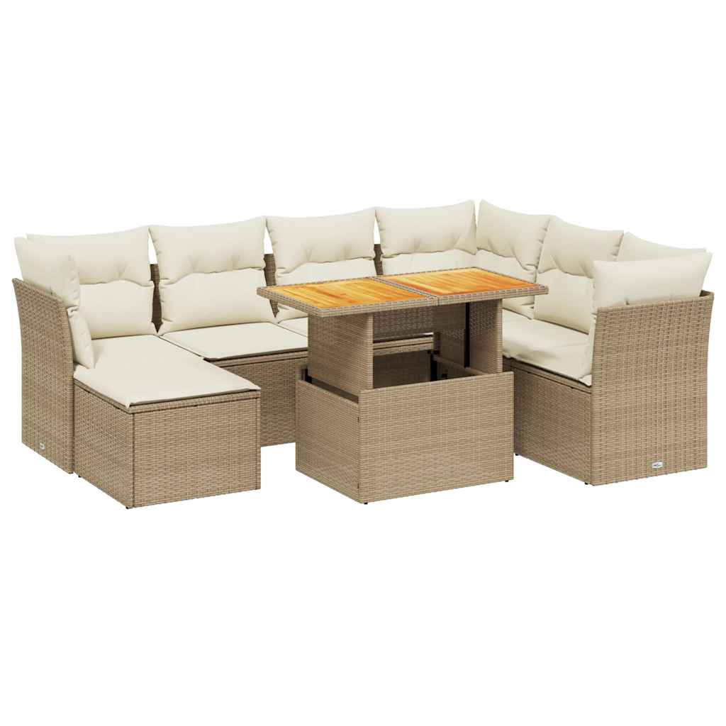 Set Divano da Giardino 8 pz con Cuscini Beige in Polyrattan - homemem39