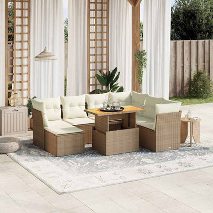 Set Divano da Giardino 8 pz con Cuscini Beige in Polyrattan