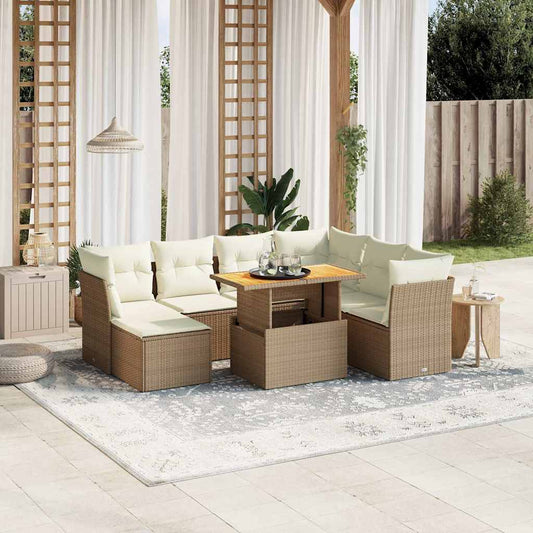 Set Divano da Giardino 8 pz con Cuscini Beige in Polyrattan - homemem39