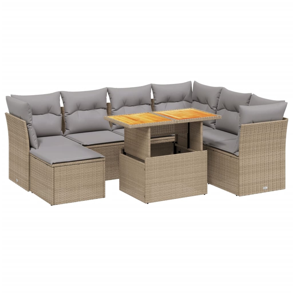 Set Divano da Giardino 8 pz con Cuscini Beige in Polyrattan - homemem39