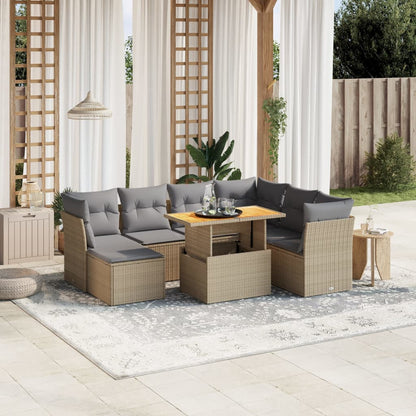 Set Divano da Giardino 8 pz con Cuscini Beige in Polyrattan - homemem39